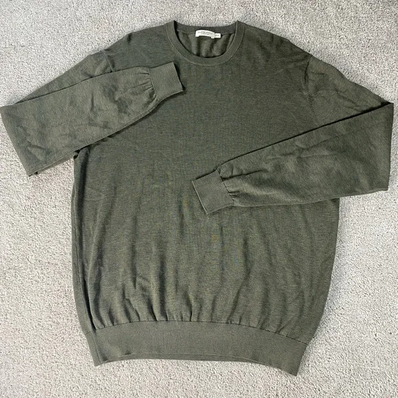 SuitSupply Sweater Mens XL Army Green Silk Cotton Knit Crew Neck Lightweight - Picture 2 of 8